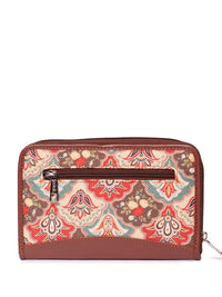 ZOUK Women Brown & Teal Printed Zip Around Wallet