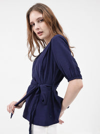 RAREISM V-Neck Puff Sleeve Styled Back Top