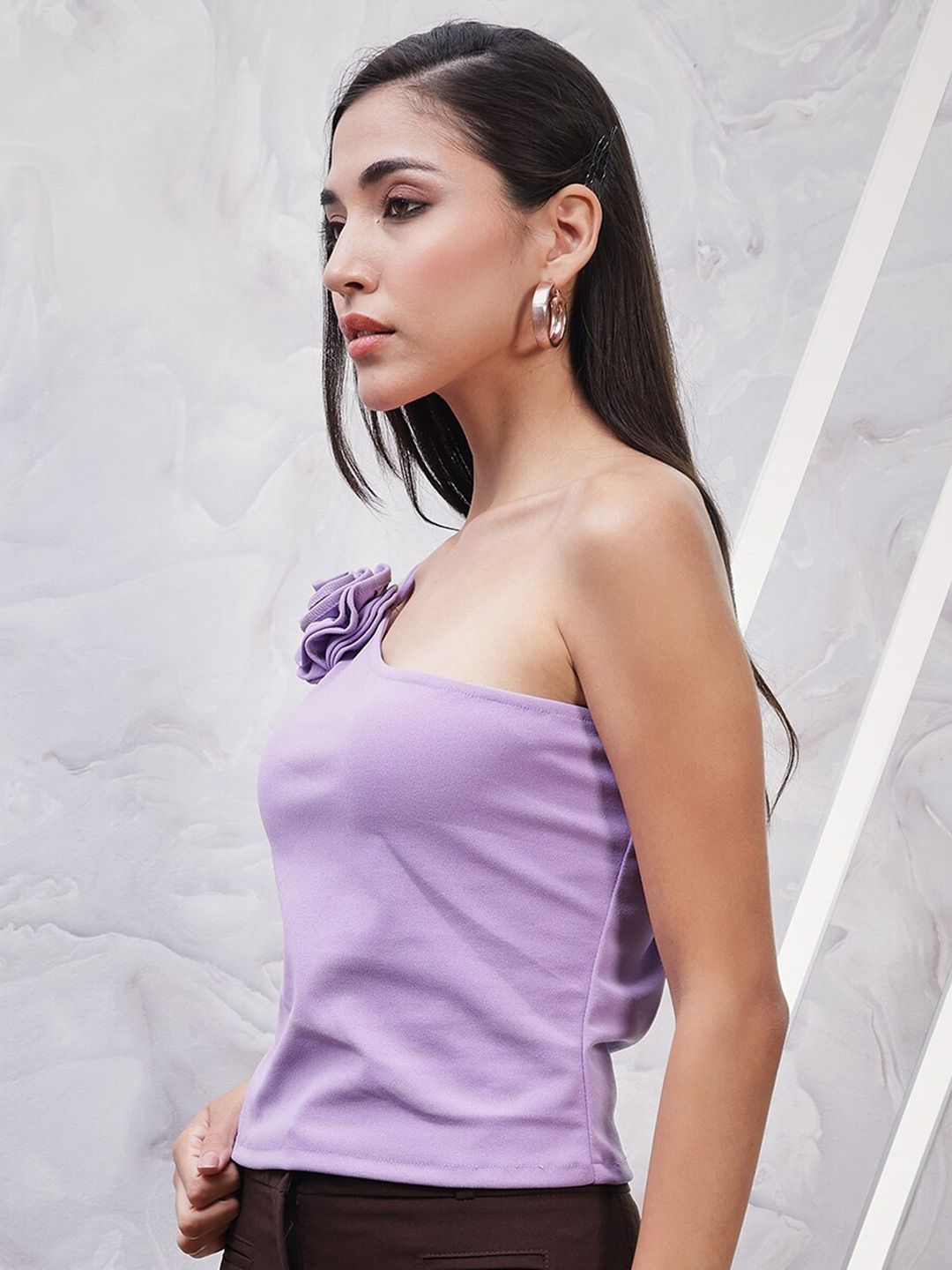 Athena One Shoulder Scuba Corsage Top