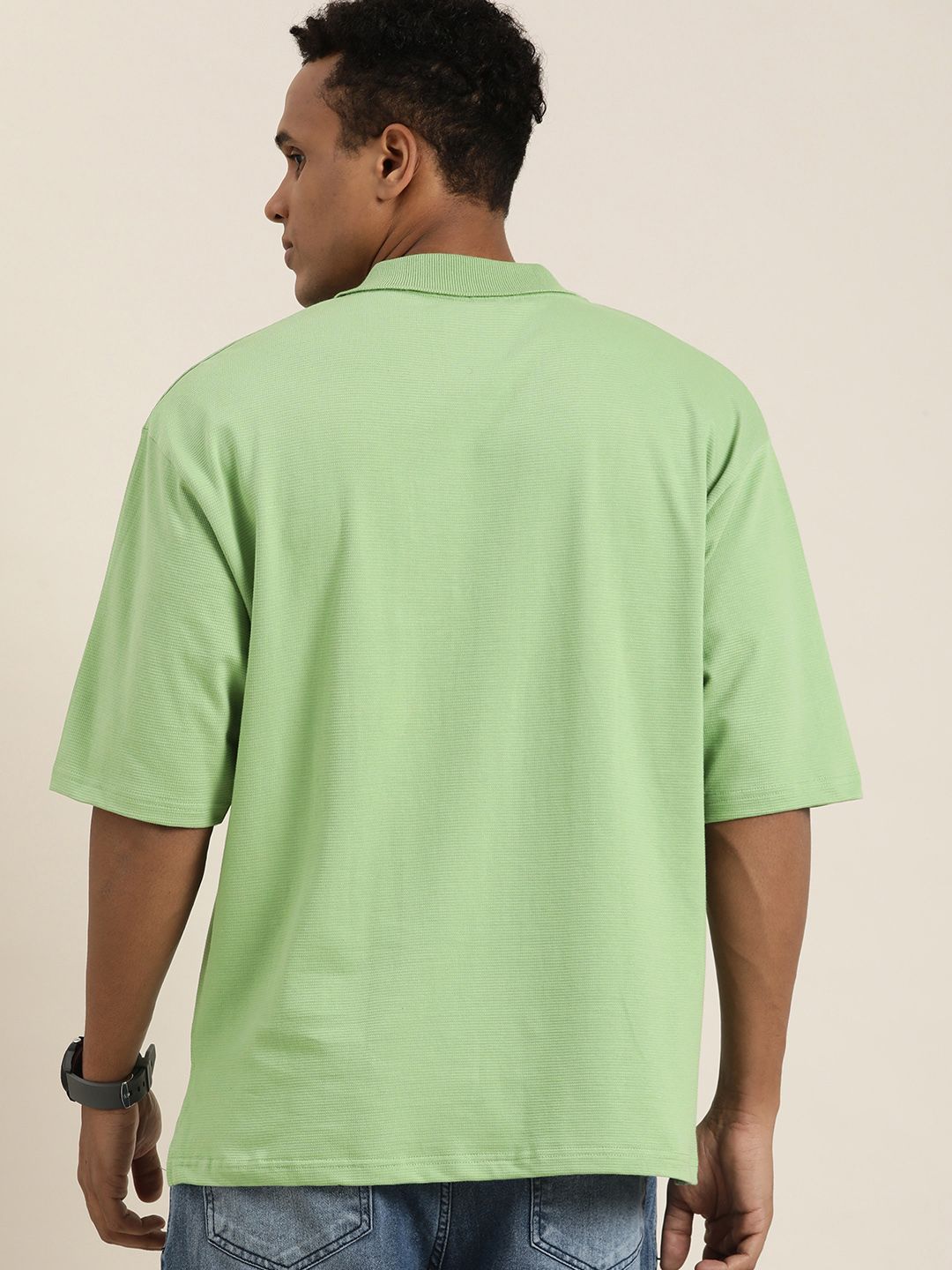 DILLINGER Men Solid Honeycomb Structure Oversized Cotton Polo T-Shirt