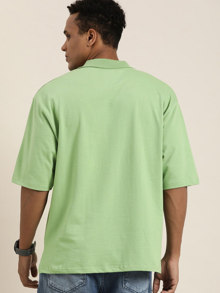 DILLINGER Men Solid Honeycomb Structure Oversized Cotton Polo T-Shirt