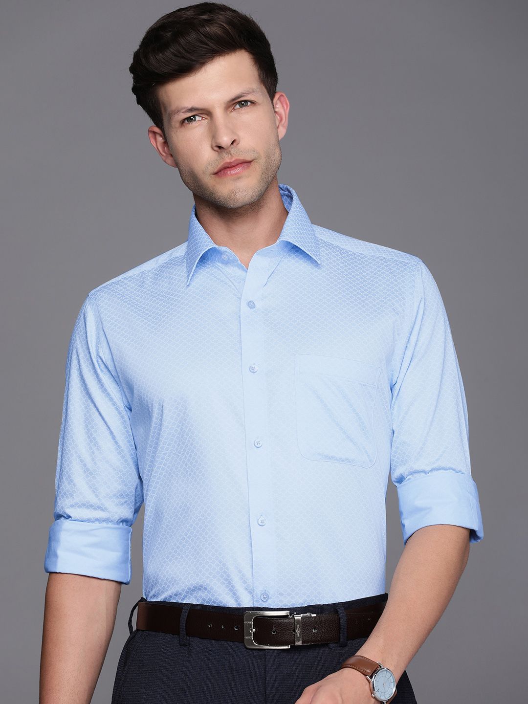 Raymond Pure Cotton Slim Fit Geometric Printed Formal Shirt