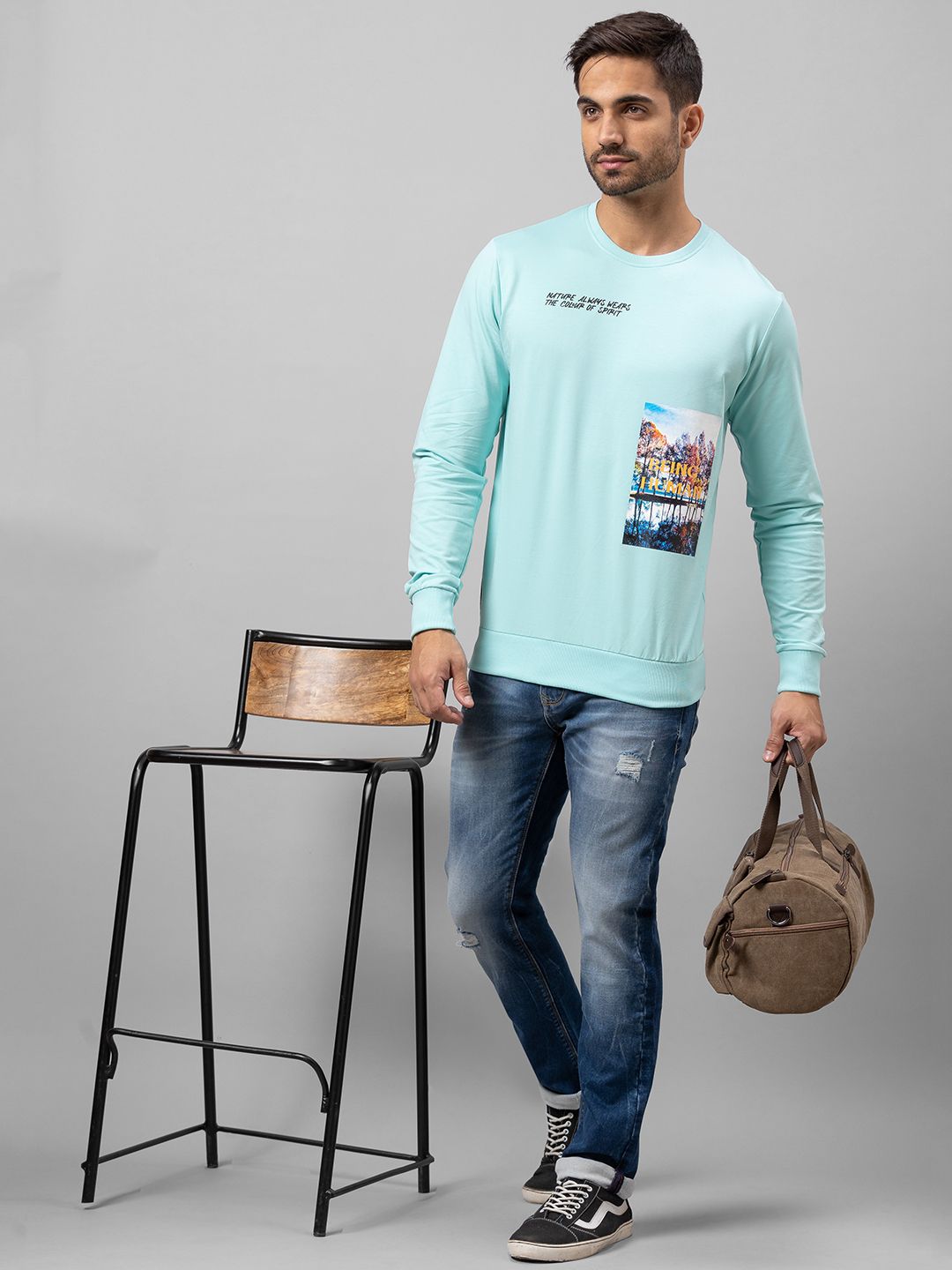 Being Human Men Sea Green Printed Sweatshirt