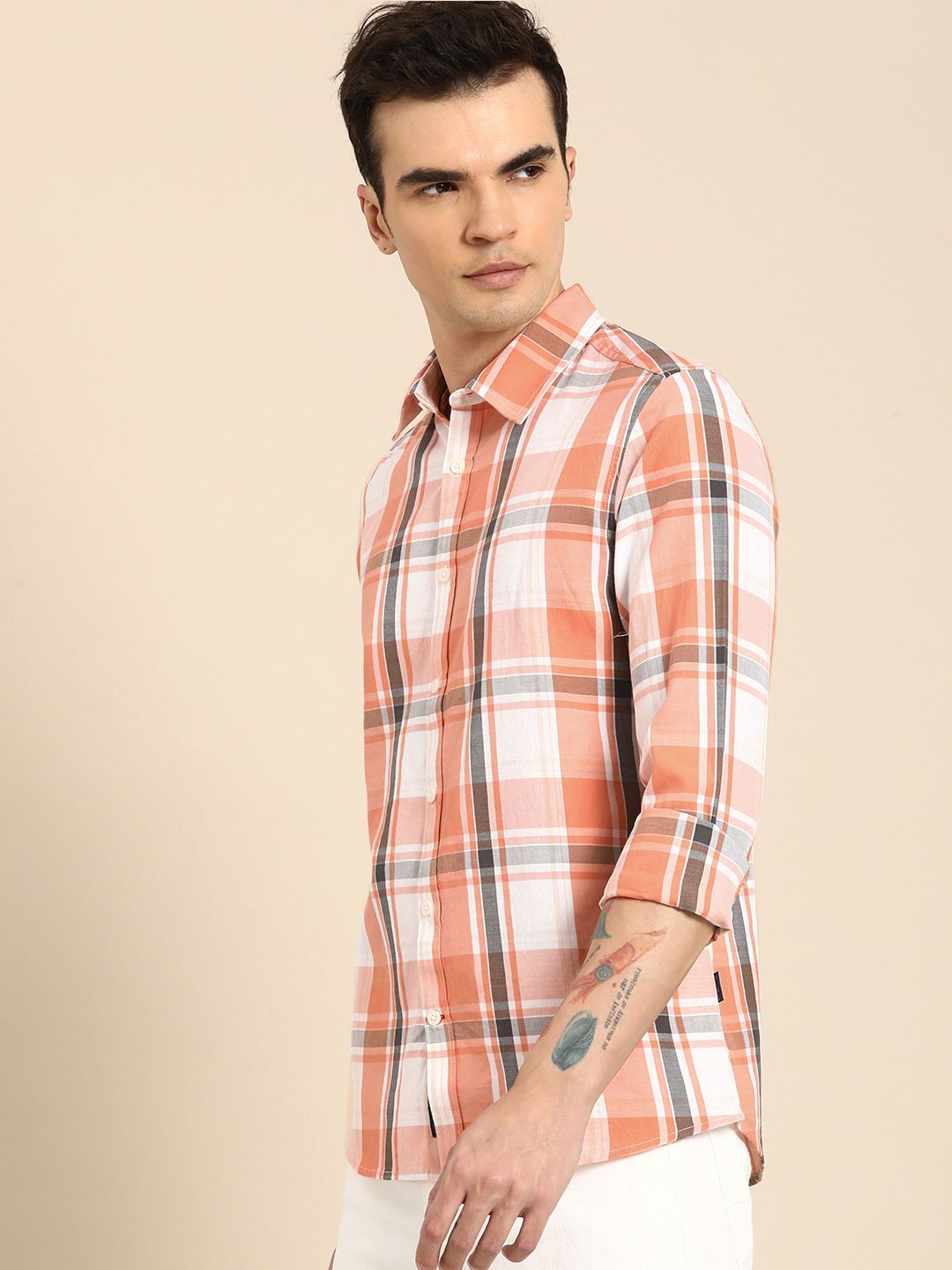 Being Human Pure Cotton Slim Fit Checked Casual Shirt
