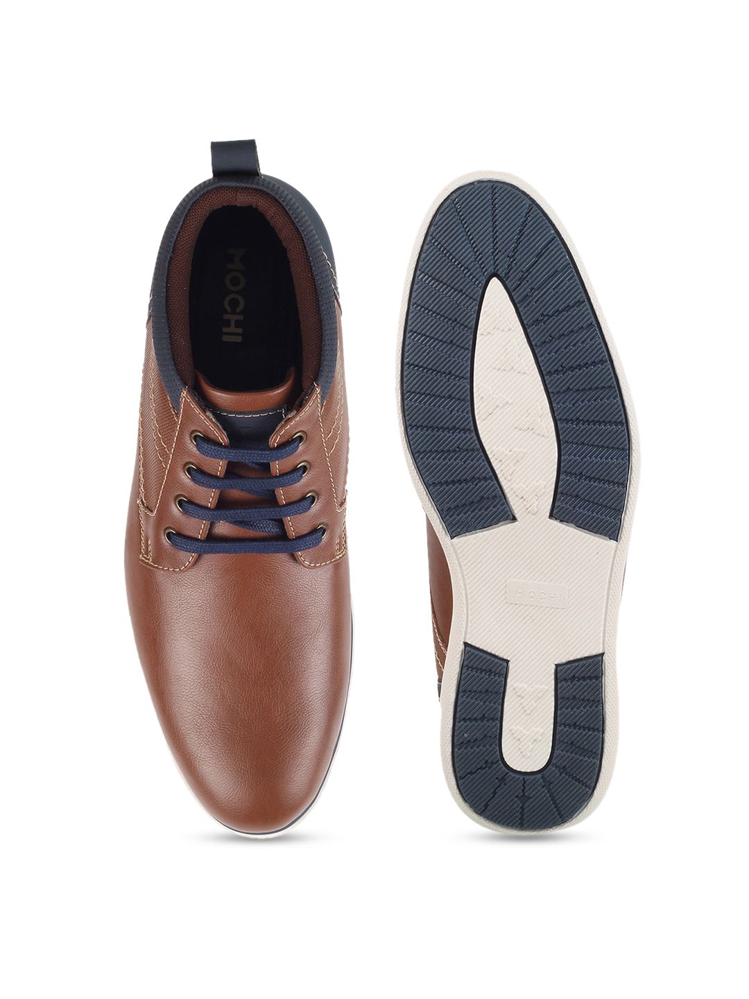 Mochi Men Tan Solid Leather Formal Derbys