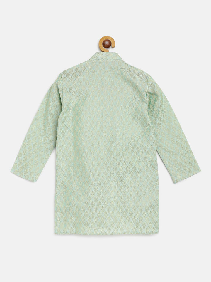 SOJANYA Boys Sea Green & Golden Jacquard Ethnic Patterned Straight Kurta