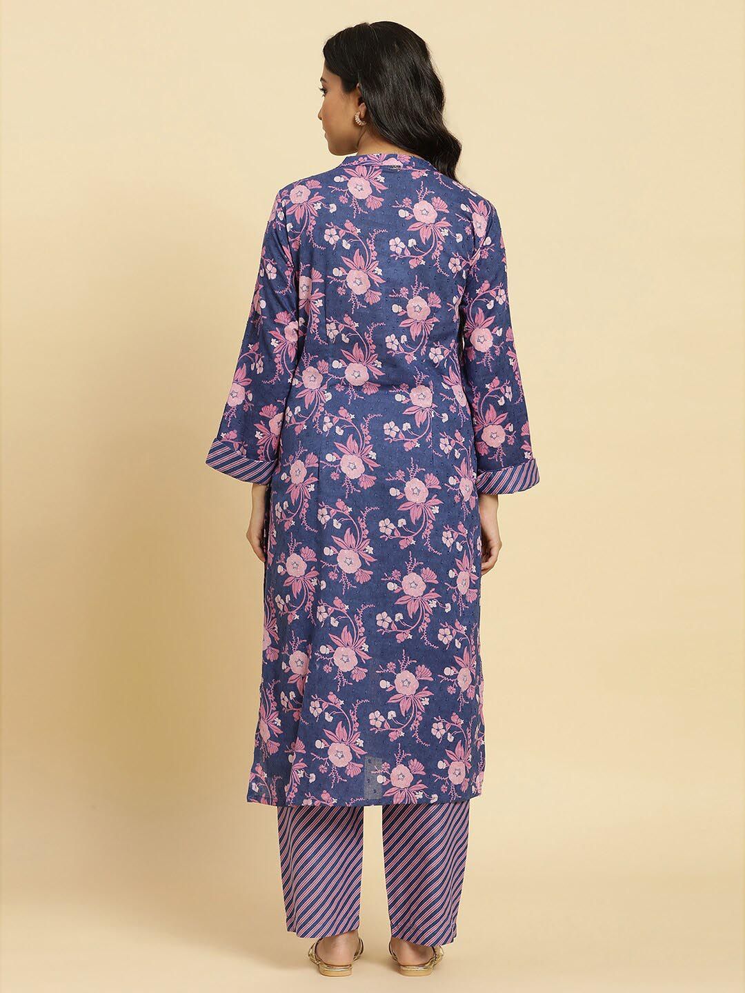 W Floral Printed Straight Pure Cotton Kurta with Trouser