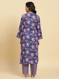 W Floral Printed Straight Pure Cotton Kurta with Trouser
