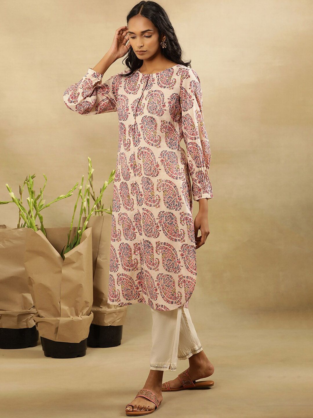 W Ethnic Motifs Printed A-Line Cotton Kurta
