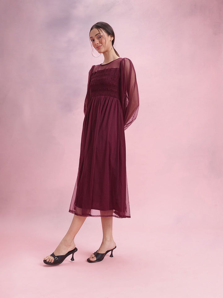 DressBerry Puff Sleeve Fit & Flare Midi Dress