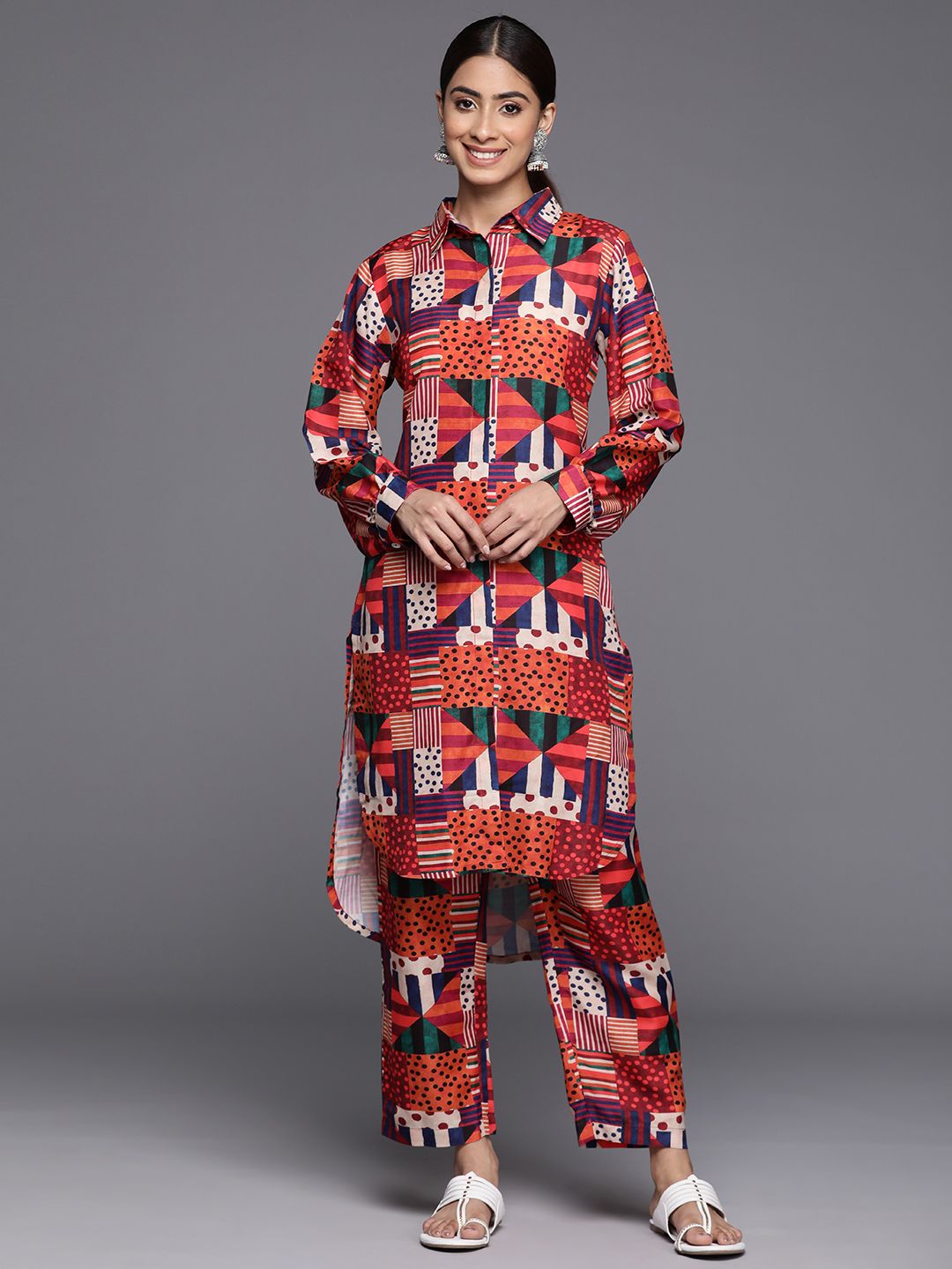 Varanga Printed Shirt Collar Kurta with Trousers