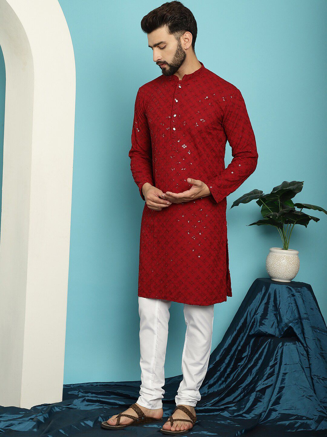 SOJANYA Kurta Kapas Tulen Bersulam Labuci Dengan Churidar