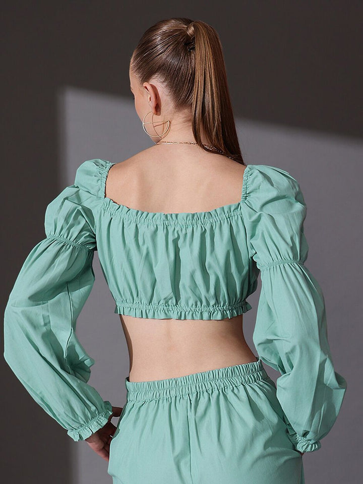 STREET 9 Sweetheart Neck Puff Sleeve Cotton Top