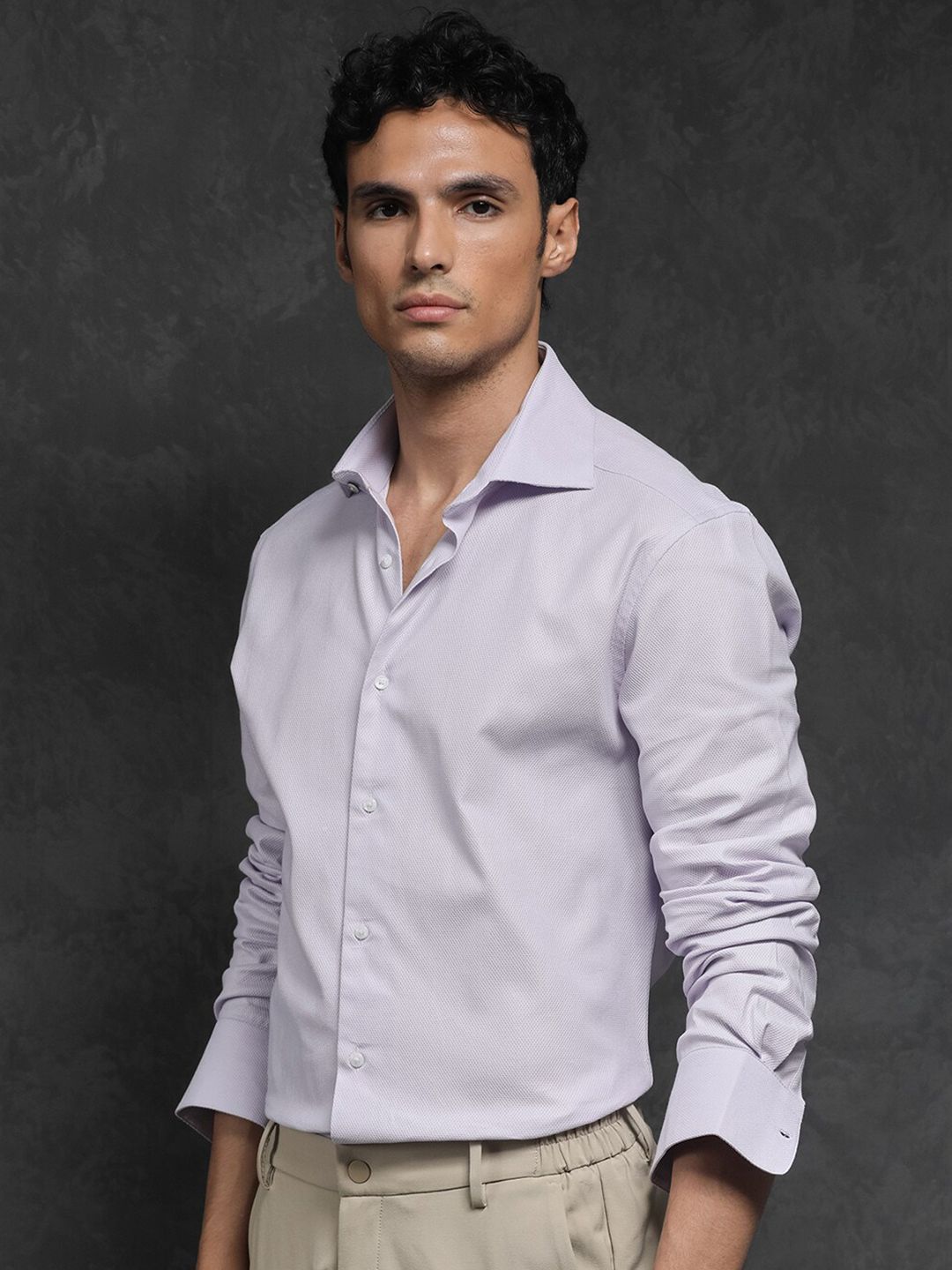 RARE RABBIT Men Comb-1 Slim Fit Textured Cotton Shirt