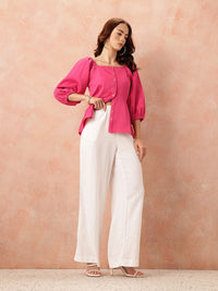 all about you Square Neck Puff Sleeves Button-Down A-Line Top