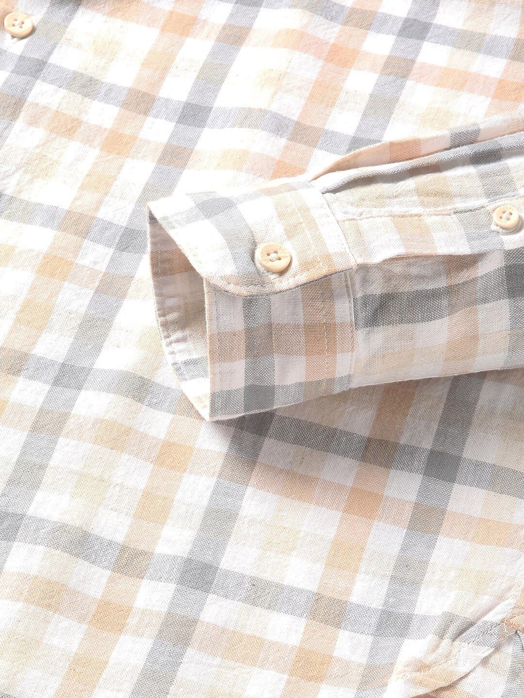 THE BEAR HOUSE Tartan Checked Slim Fit Cotton Linen Casual Shirt