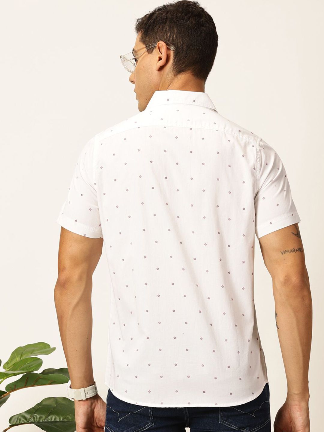Thomas Scott Men Premium Spread Collar Micro Ditsy Printed Cotton Slim Fit Casual Shirt
