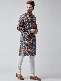 SOJANYA Kurta Lurus Bercetak Biru & Jingga Lelaki