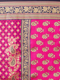 Mitera Pink & Navy Blue Silk Blend Woven Design Kanjeevaram Saree