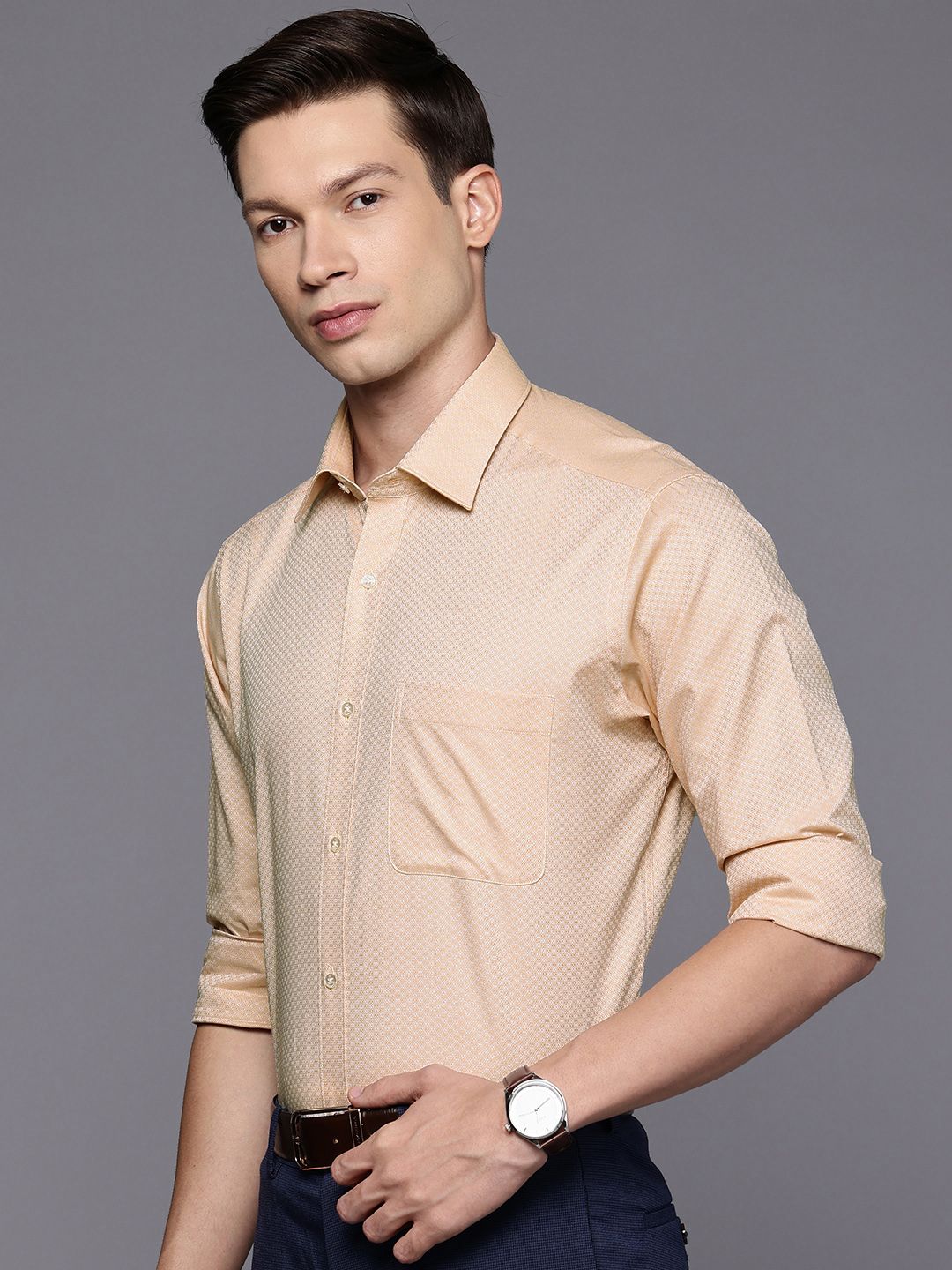 Raymond Slim Fit Self Design Textured Pure Cotton Formal Shirt