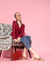 SASSAFRAS Women Maroon Solid Wrap Top