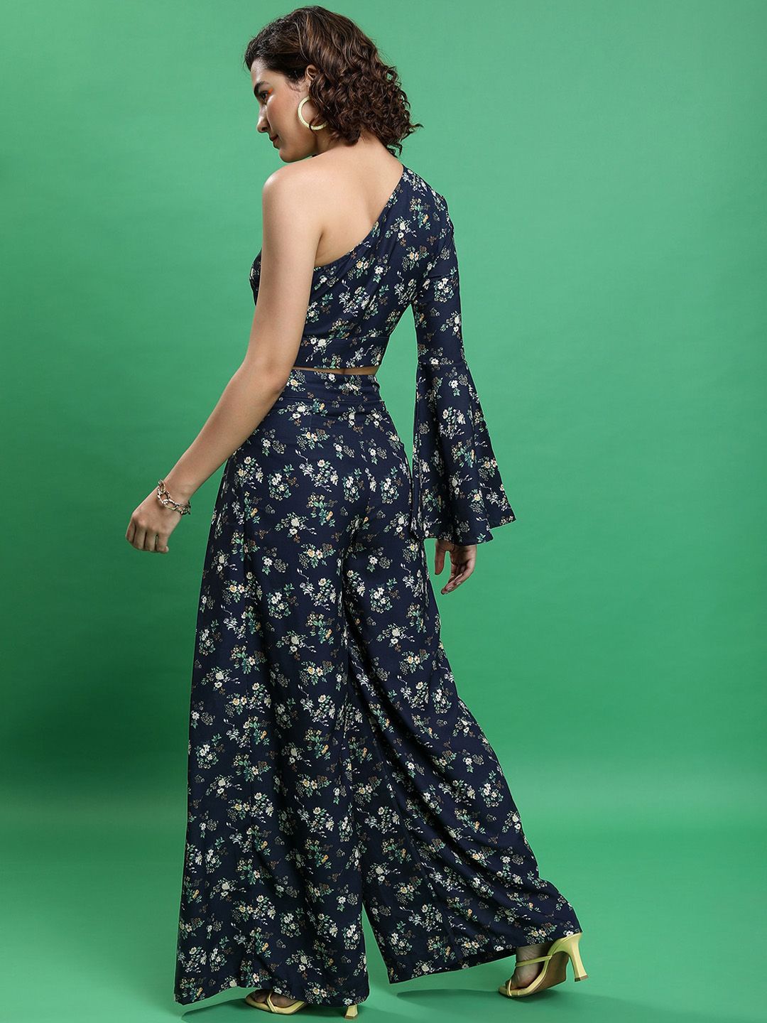 Tokyo Talkies Floral Printed One Shoulder Crop Top With Printed Palazzos