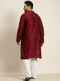 SOJANYA PLUS Men Maroon & Silver Jacquard Silk Woven Design Straight Kurta
