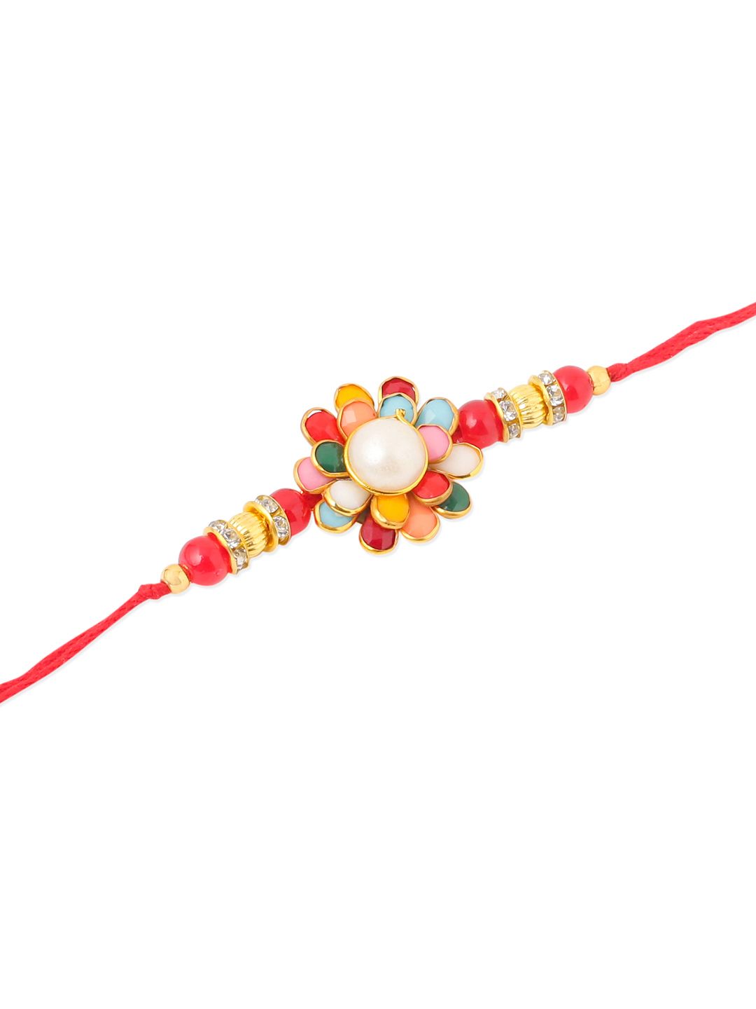 NVR Unisex Multicolor Beads & Pearls Floral  Thread Rakhi Roli Chawal Chandan Mishri