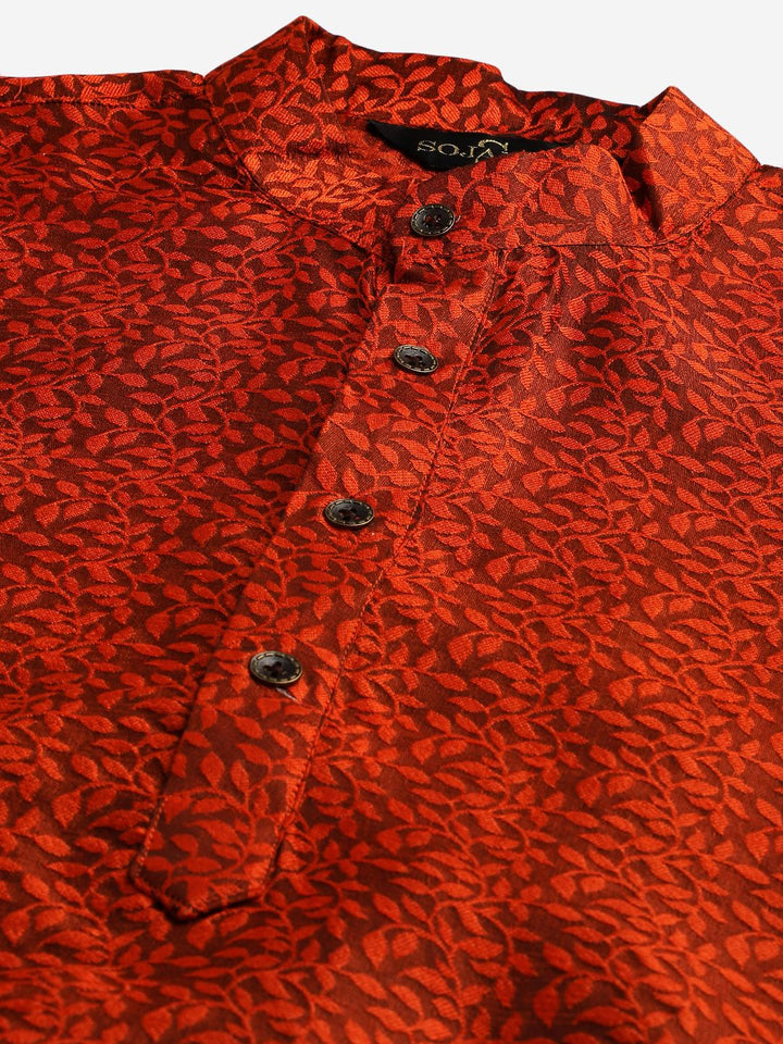 SOJANYA Kurta Rekaan Tenunan Merah & Putih Karang Lelaki dengan Piyama & Jaket Nehru