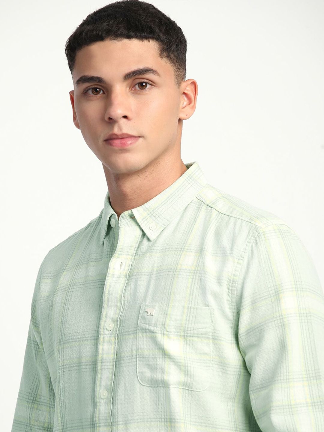 THE BEAR HOUSE Men Slim Fit Windowpane Checks Opaque Pure Cotton Casual Shirt