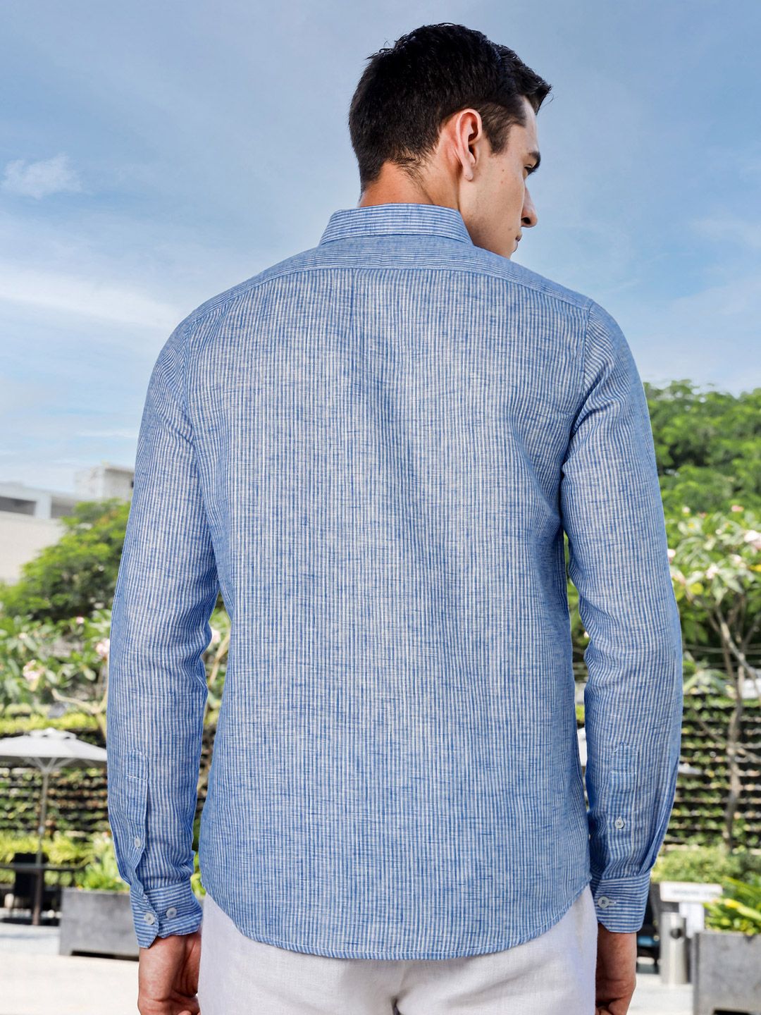 Thomas Scott Men Premium Regular Fit Vertical Striped Linen Casual Shirt