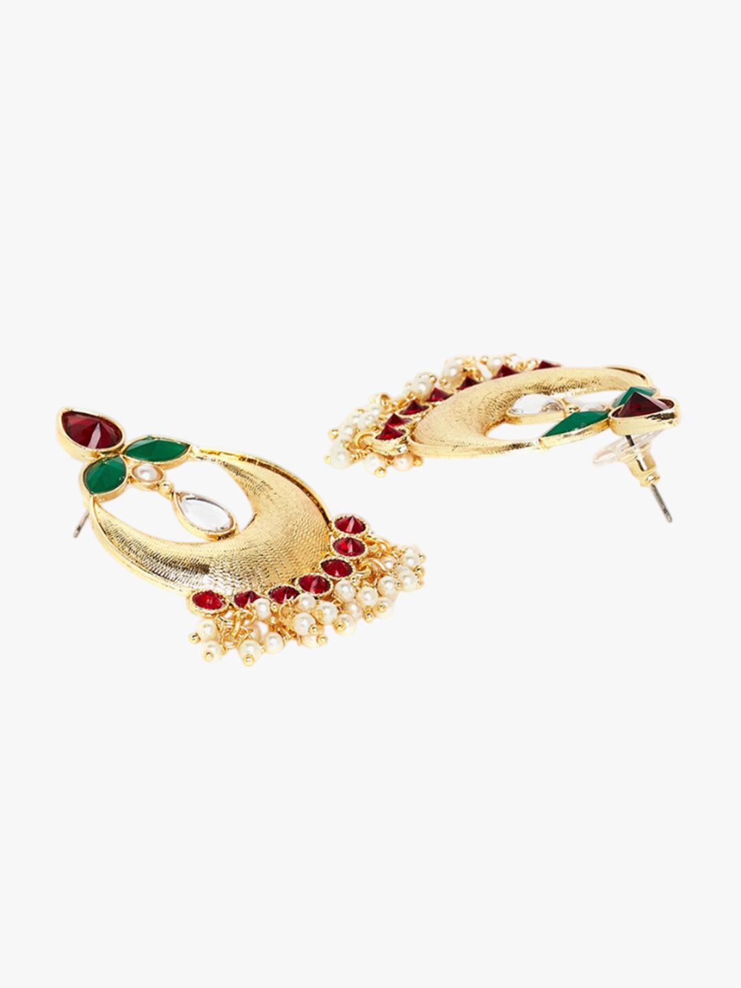Anouk Gold Plated Cubic Zirconia Studded Crescent Shaped Chandbalis