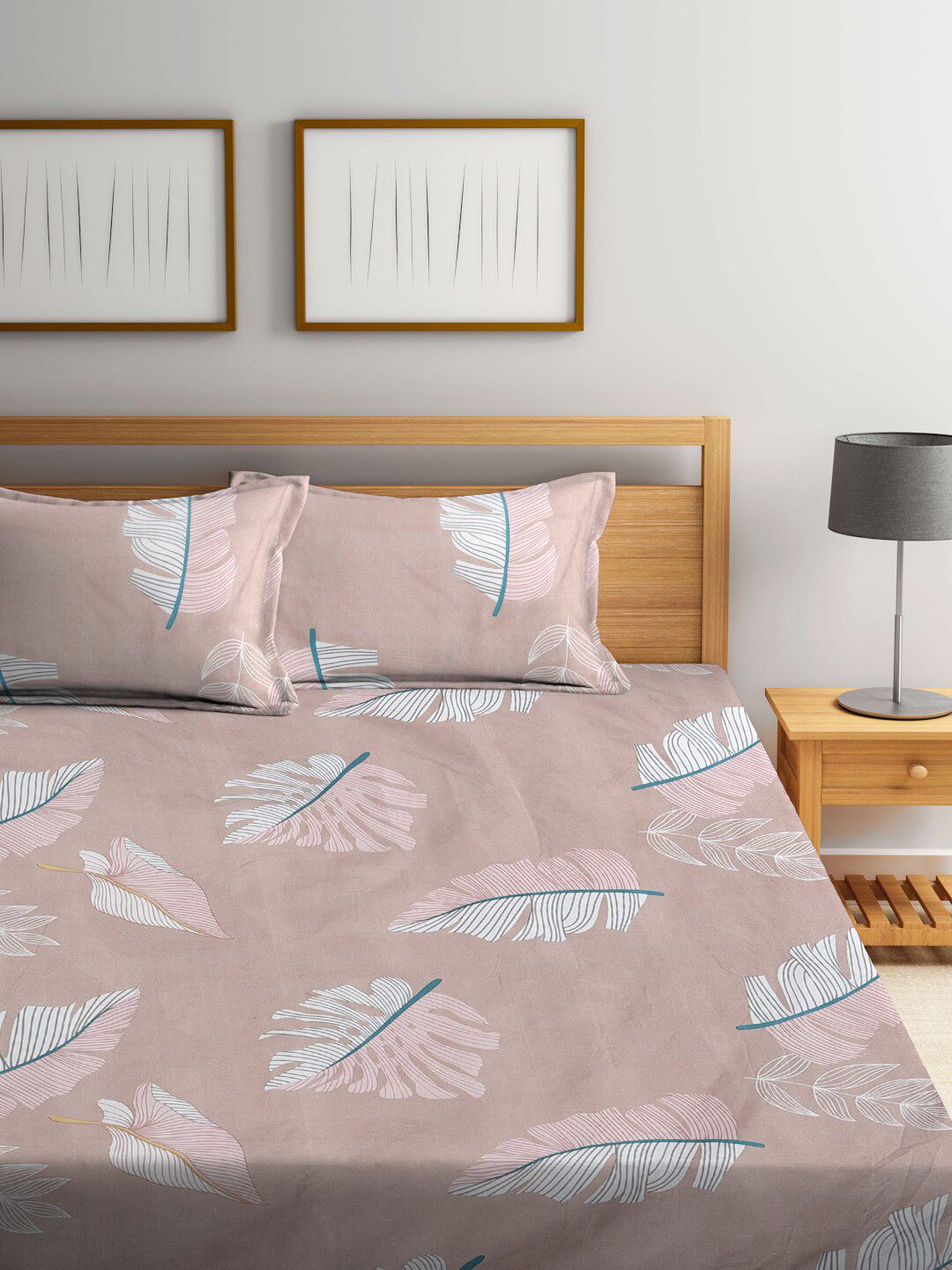 KLOTTHE Coklat Bunga Kapas 300 TC Dilengkapi Cadar King Halus dengan 2 Sarung Bantal-98 x 89 inci