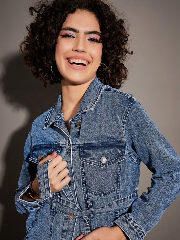 SASSAFRAS Blue Spread Collar Denim Jacket