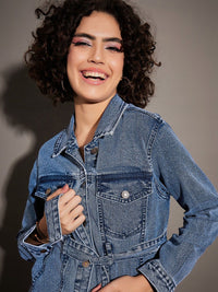 SASSAFRAS Blue Spread Collar Denim Jacket