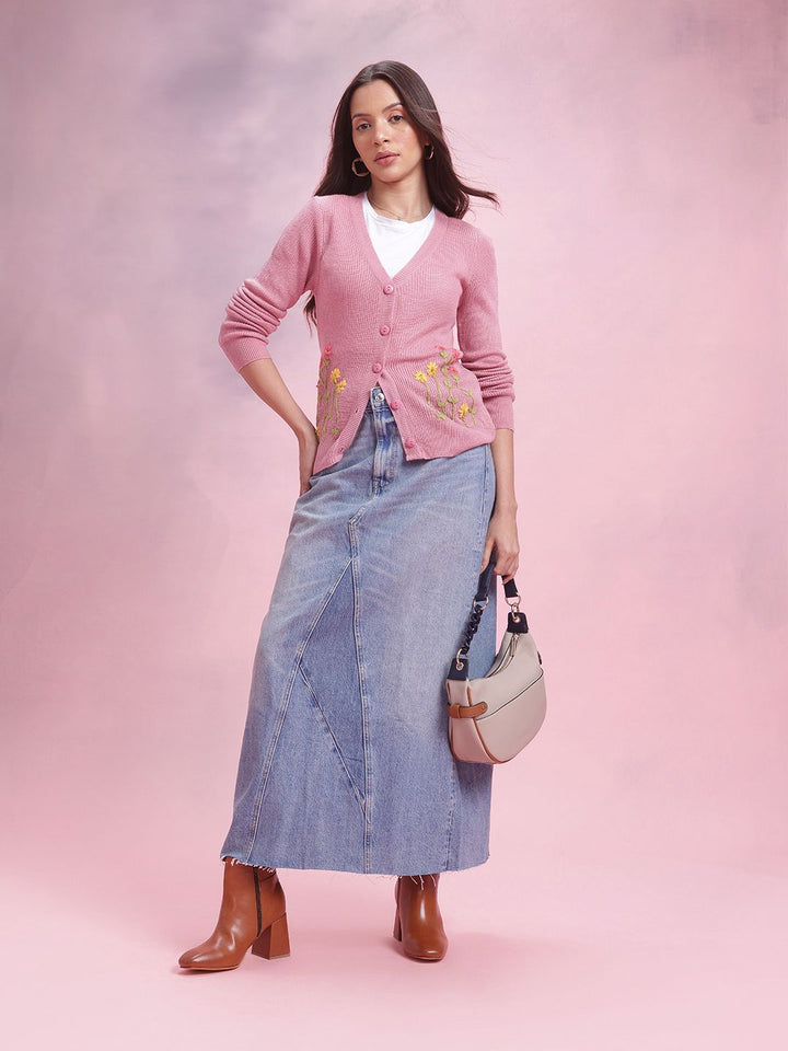 DressBerry Embroidered Acrylic Cardigan