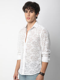 VASTRADO Men Classic Spread Collar Geometric Self Design Slim Fit Casual Shirt