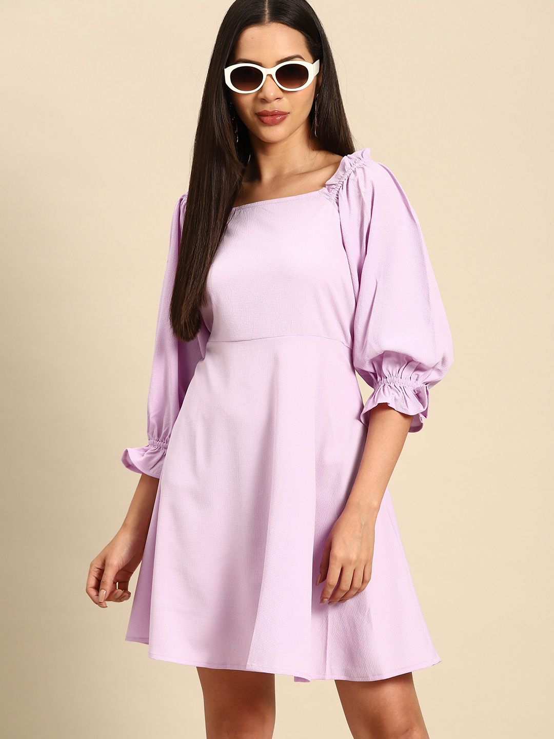DENNISON Puff Sleeve Crepe Empire Dress