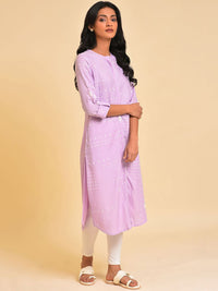W Women Geometric Printed Mandarin Collar Roll-Up Sleeves Straight Kurta