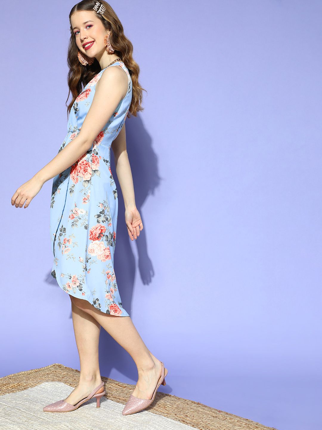 Berrylush Women Stunning Blue Floral Bustier Dress