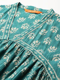 Indo Era Women Floral Printed Empire Pure Cotton Kurta with Trousers & With Dupatta