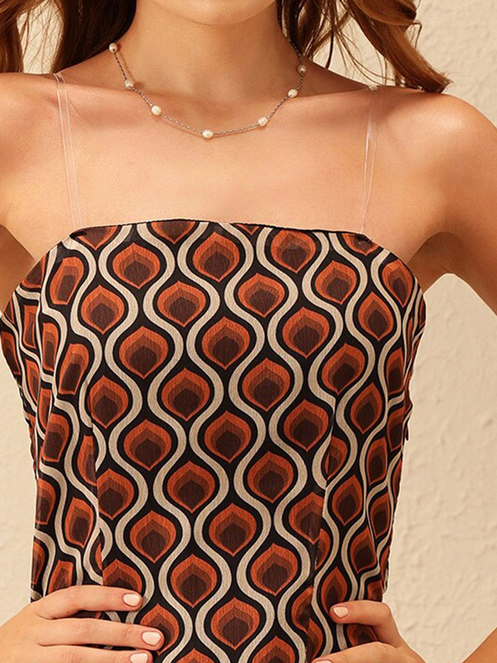 STREET 9 Ethnic Motifs Printed Off-Shoulder Georgette A-Line Midi Dress