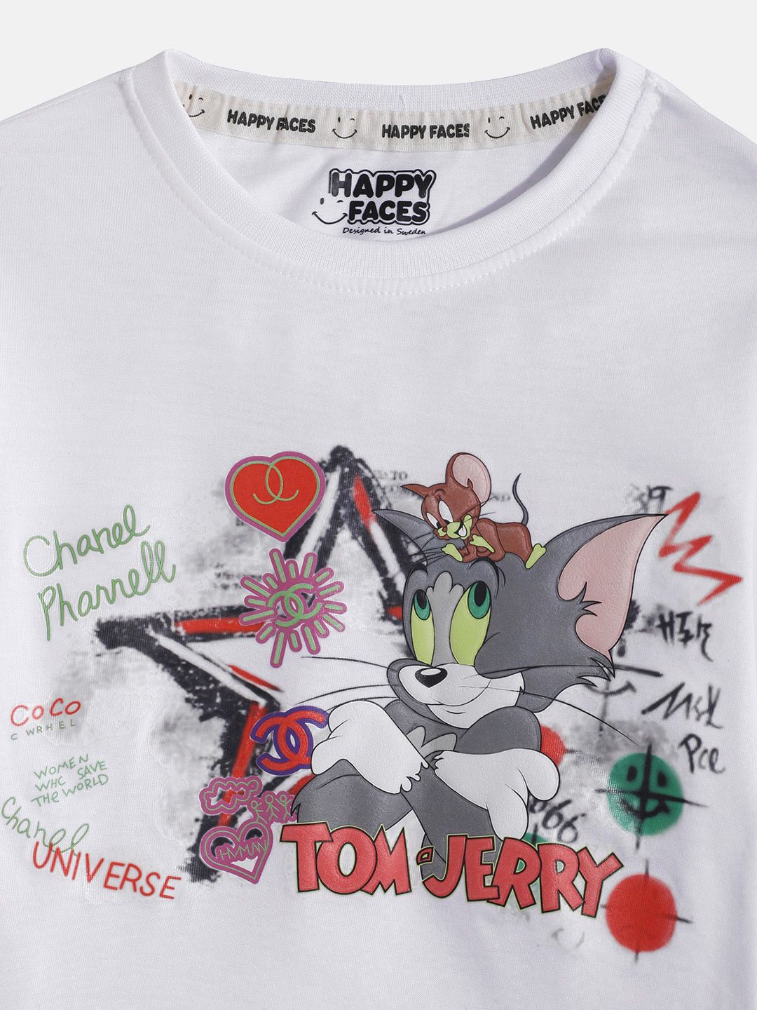 Happy Faces Girls Tom & Jerry Printed Pure Cotton T-shirt