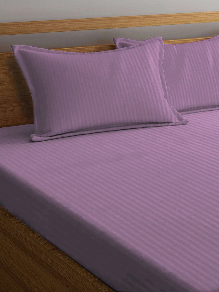 KLOTTHE Pink Striped Cotton 300 TC King Fine Bedsheet with 2 Pillow Covers-98 x 89 inches