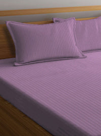 KLOTTHE Pink Striped Cotton 300 TC King Fine Bedsheet with 2 Pillow Covers-98 x 89 inches