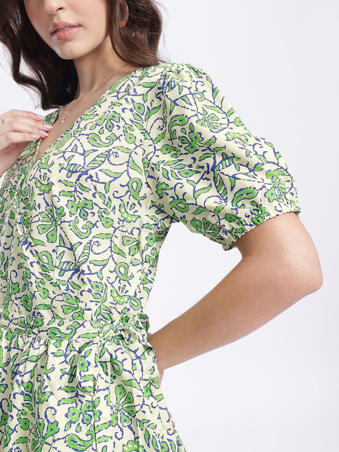 DressBerry Floral Breeze Wrap Puff Sleeve Dress