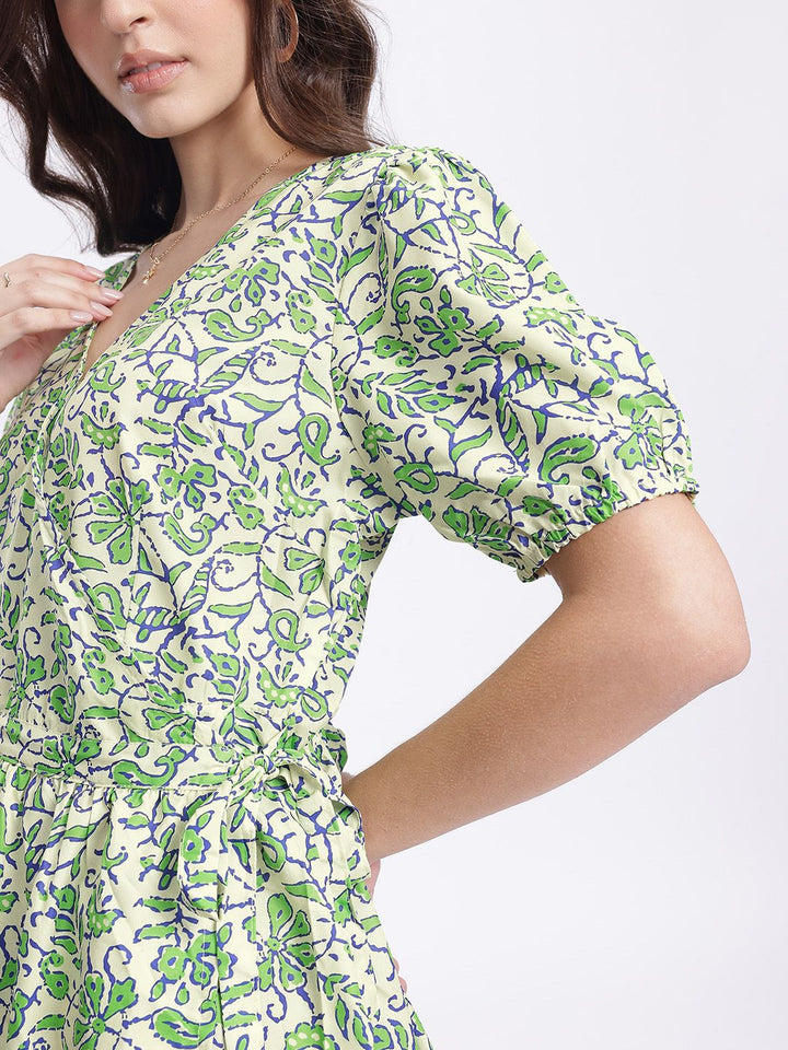DressBerry Floral Breeze Wrap Puff Sleeve Dress