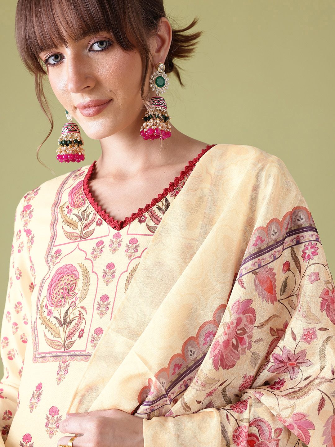 Anouk Indie Floral Print Kurta with Trousers & With Dupatta