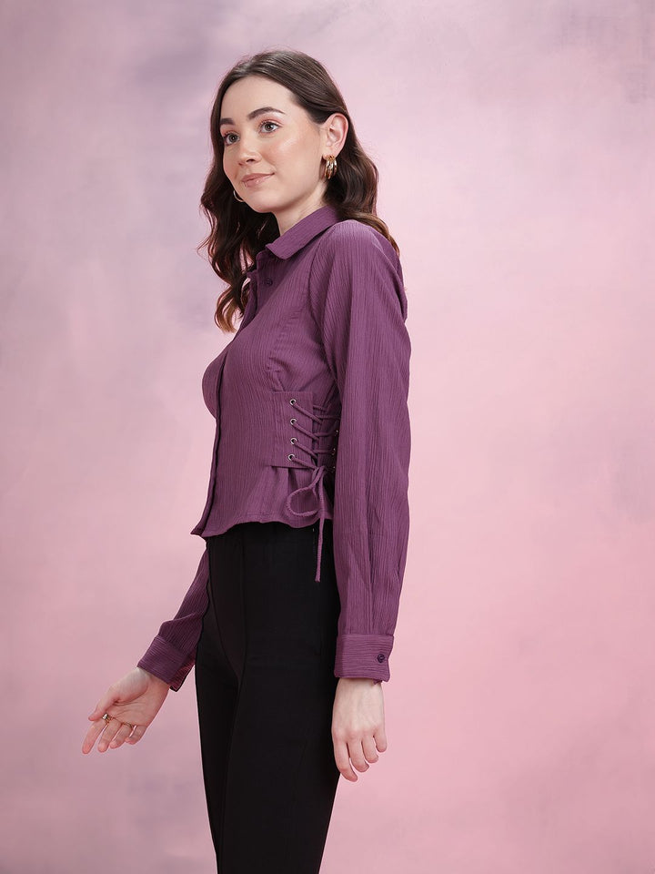 DressBerry Lace-Up Detail Crinkled Casual Shirt