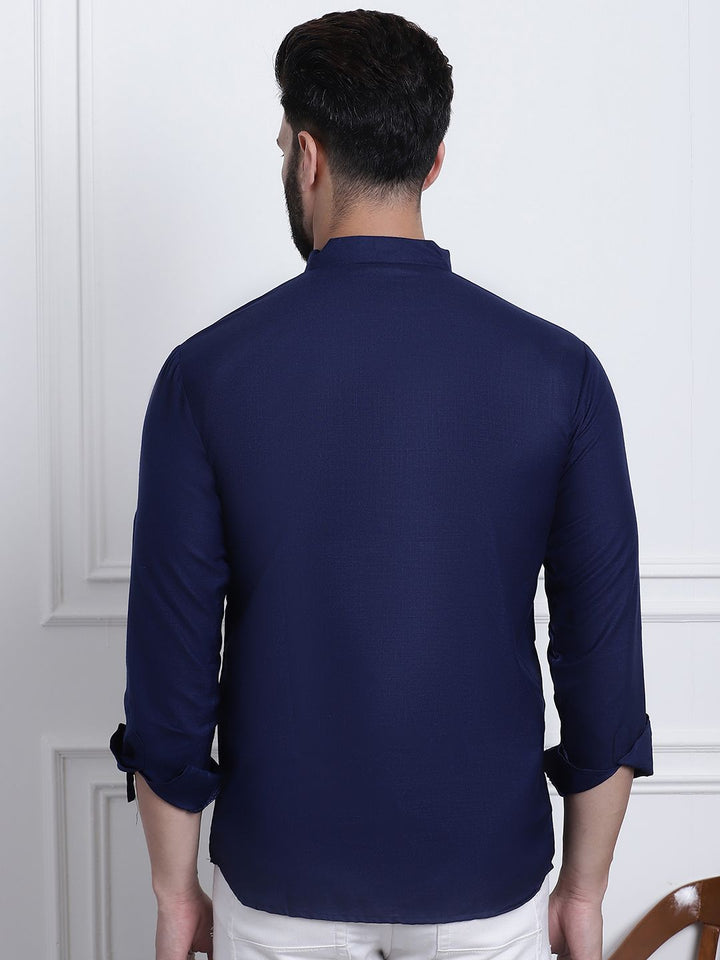 Anug by SOJANYA Men Navy Blue Mandarin Collar Kurta